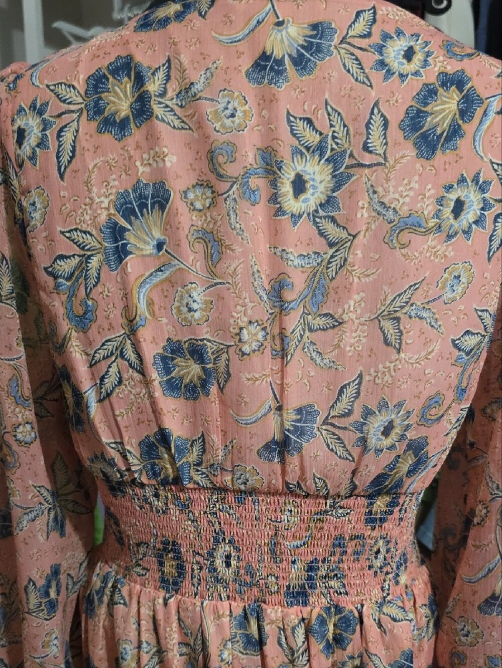 Patrons of Peace Peach Floral V-Neck Long Sleeve Midi Dress - Picture 4 of 7